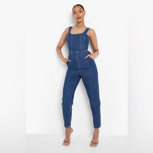 Boohoo Square neck tapered Denim Jumpsuit- Size 6